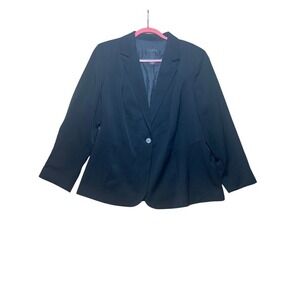 Investments II Womens Black Single Button Blazer Stretch Jacket Plus Size 20W